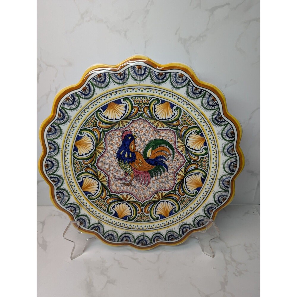 Faience De Coimbra Portugal Hand Painted Rooster Charger Plate 14"